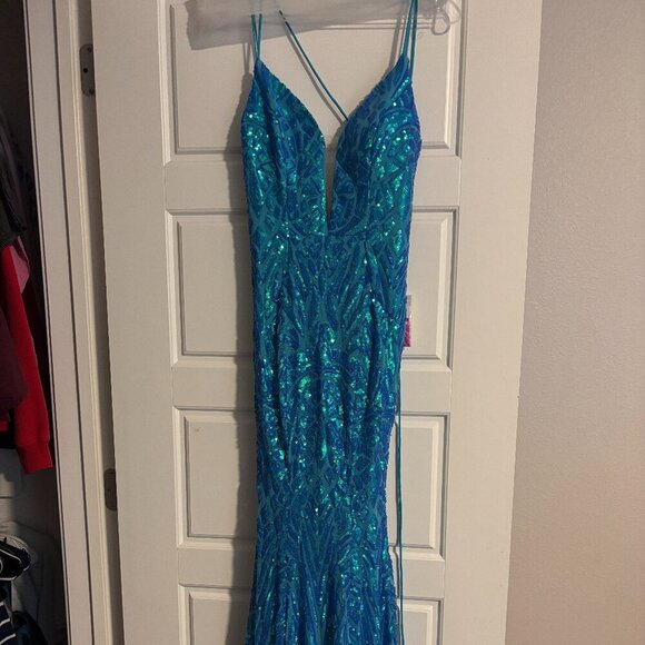 NWT Alyce Paris 61618 Sequin Prom Dress Ocean Size 0 - Picture 7 of 10